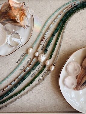 Handmade Green Beaded Pearl Necklace - Green Tourmaline Accent